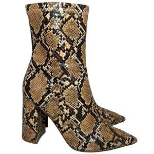 JEFFREY CAMPBELL Siren Snakeskin Pointed Toe Boots 7.5 Reptile Animal Print Tan